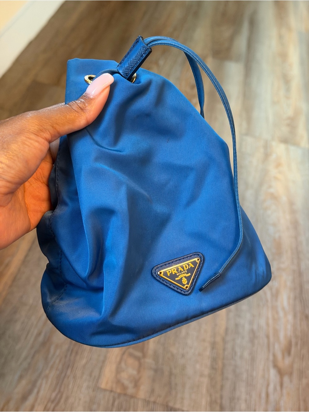 Prada Blue Nylon Drawstring Mini Bucket Bag